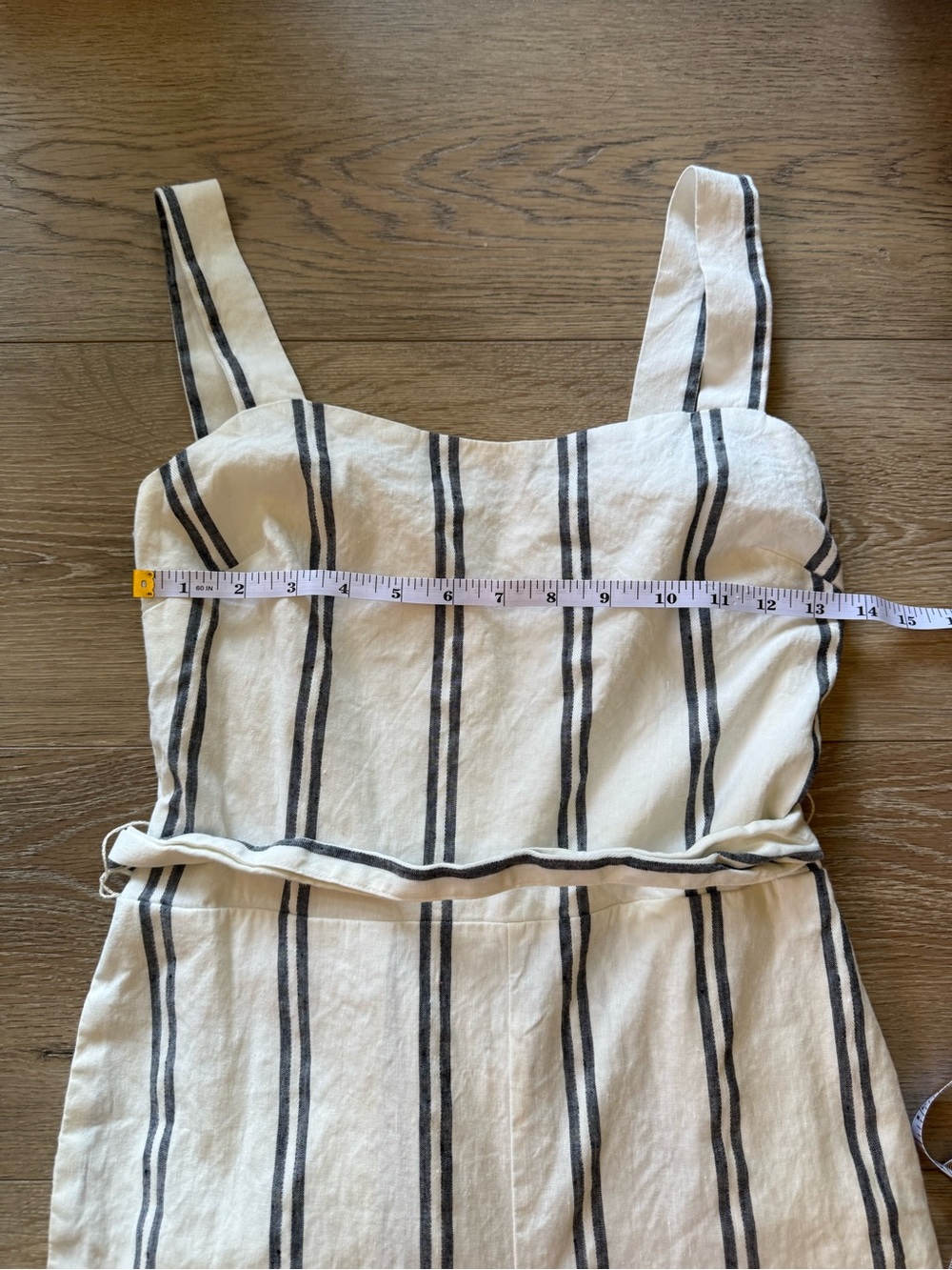 GAP White Jumpsuit with Black Vertical Stripes and Tie Waist - Picture 4 of 10
